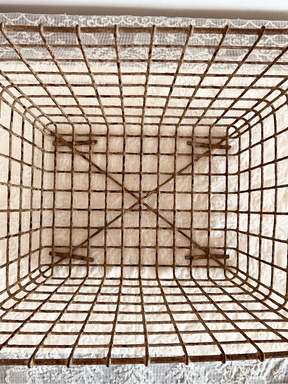 Antique French Metal Oyster Basket with Handles Chateaucore